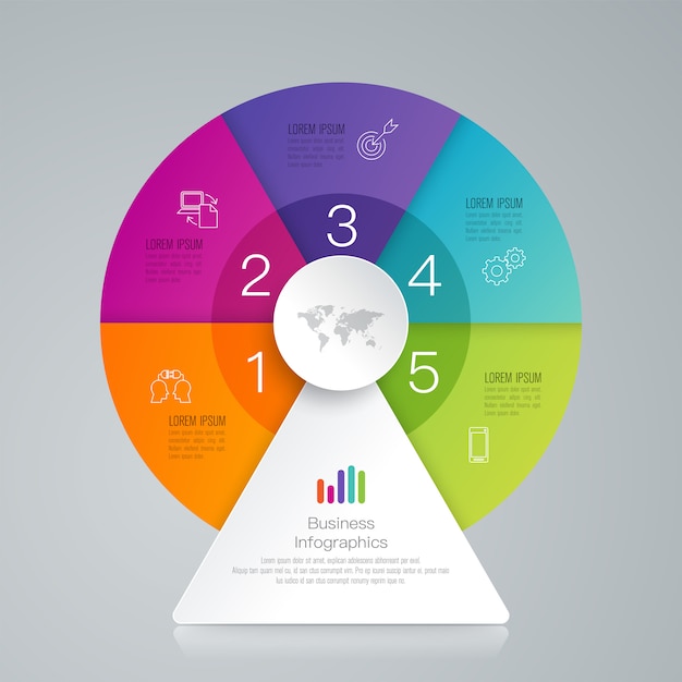 Elementos de infografía empresarial de 5 pasos para la presentación.