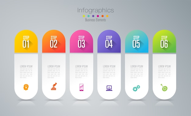 Elementos de infografía empresarial de 6 pasos para la presentación.