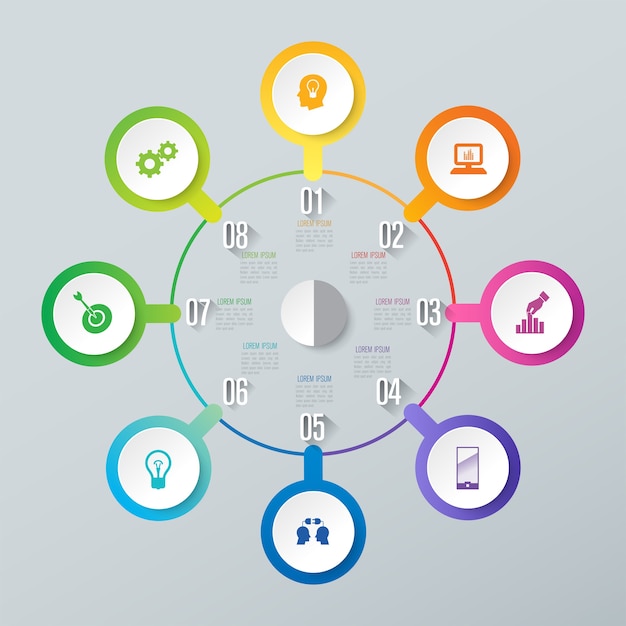 Vector elementos de infografía empresarial de 8 pasos para la presentación