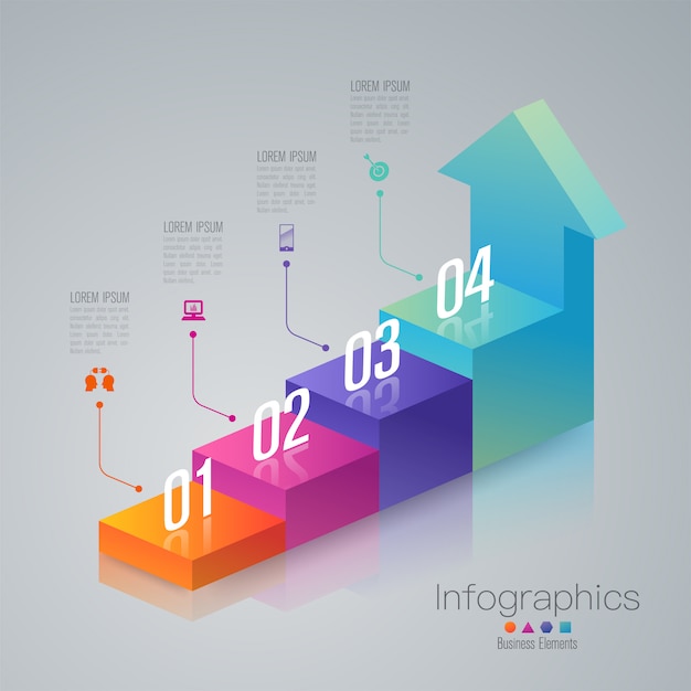 Elementos de infografía de escalera de negocios de 4 pasos.