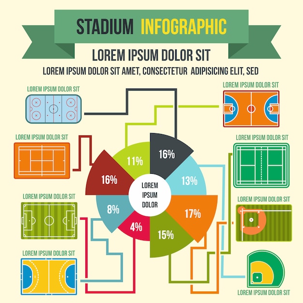 Elementos de infografía del estadio en estilo plano para cualquier diseño.