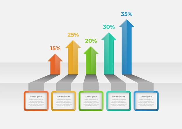 Elementos de infografía de flecha con cinco opciones.