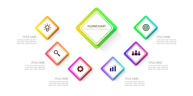 Elementos de infografía de flujo de trabajo coloridos, tabla de procesos de negocios con varios pasos