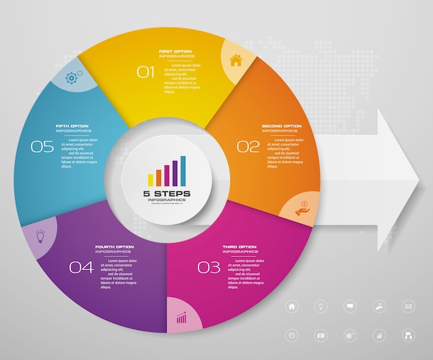 Elementos de infografía de gráfico de ciclo para presentación de datos.