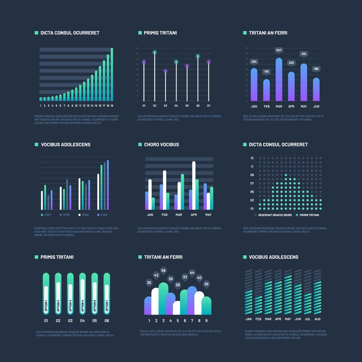 Vector elementos de infografía gráficos de visualización de datos de procesos de flujo de trabajo empresarial. cuadros de presentación y diagramas. gráficos
