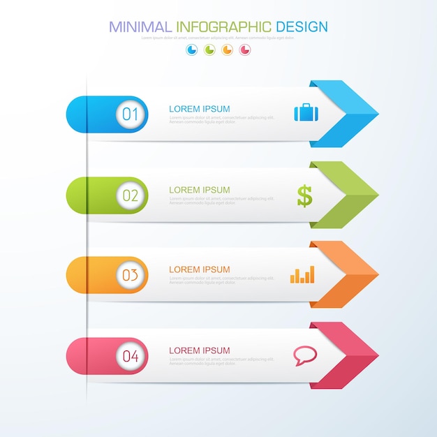 Elementos de infografía con icono de negocio en proceso de fondo a todo color o diagramas de flujo de trabajo de pasos y opciones ilustración de elemento de diseño vectorial eps10