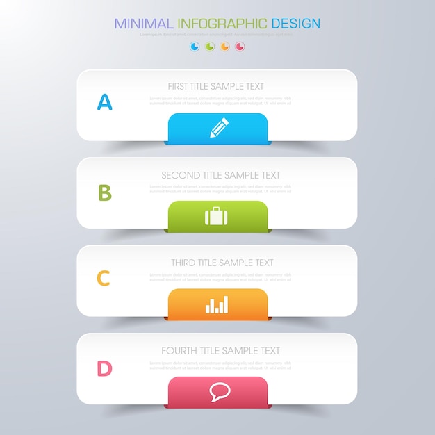 Elementos de infografía con icono de negocio en proceso de fondo a todo color o diagramas de flujo de trabajo de pasos y opciones ilustración de elemento de diseño vectorial eps10