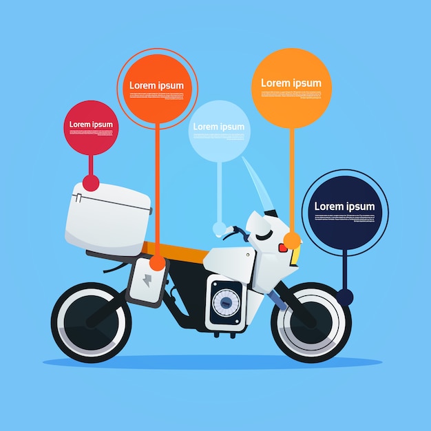 Elementos de infografía de la plantilla de motos eléctricas híbridas para motos de carretera realistas en bicicleta mientras que