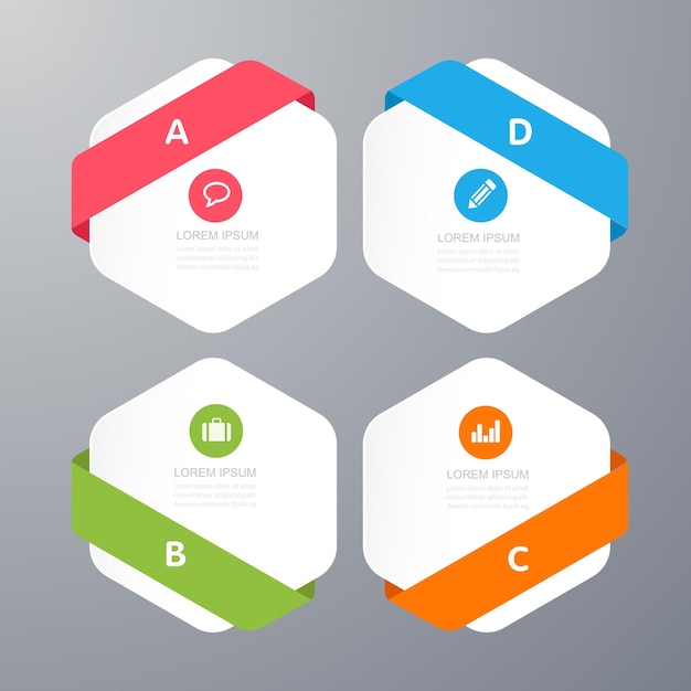 Elementos de infografía con proceso de icono de negocio o elementos de diseño de vector de flujo de trabajo de pasos y opciones