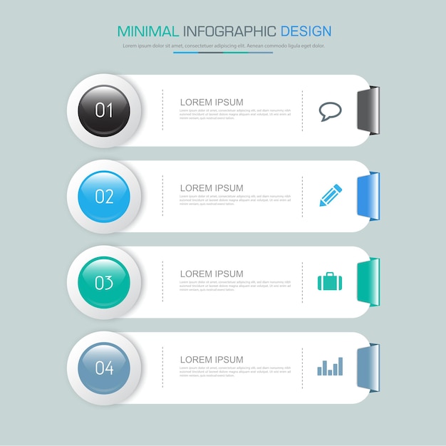 Elementos de infografía con proceso de icono de negocio o elementos de diseño de vector de flujo de trabajo de pasos y opciones