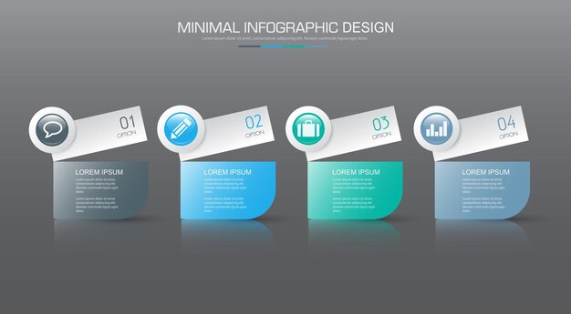 Elementos de infografía con proceso de icono de negocio o elementos de diseño de vector de flujo de trabajo de pasos y opciones