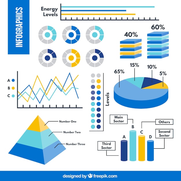 Elementos de infografía en tonos azules