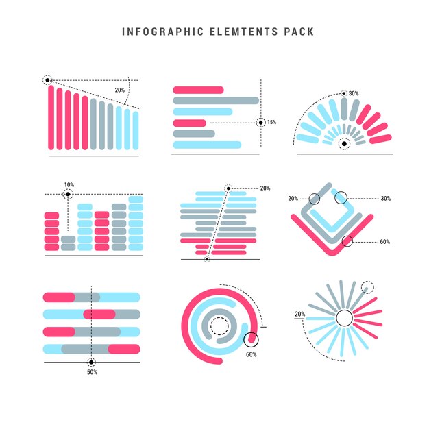 Vector elementos de infografía en tonos rosas y azules