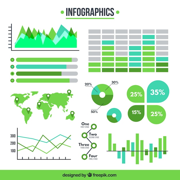 Elementos de infografía en tonos verdes