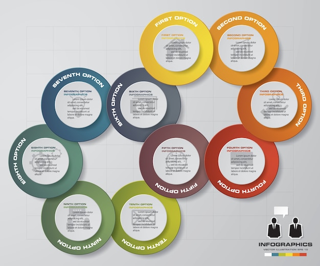 Elementos de infografías del gráfico del ciclo de 10 pasos.
