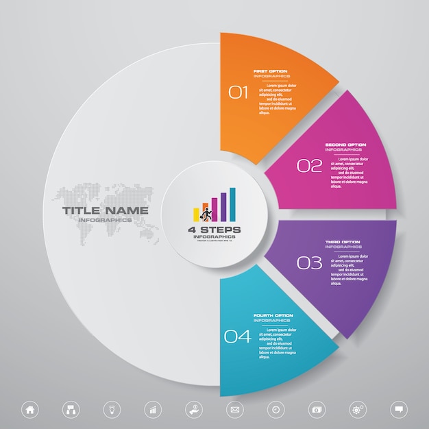 Elementos de infografías de gráfico de ciclo de 4 pasos