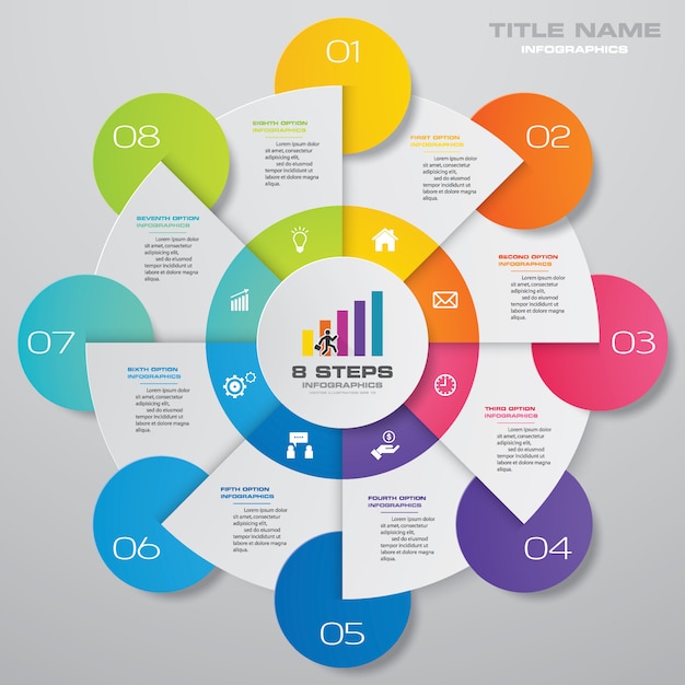 Elementos de infografías del gráfico del ciclo de 8 pasos.
