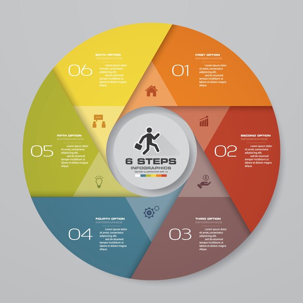 Elementos de infografías del gráfico de ciclos de 6 pasos.