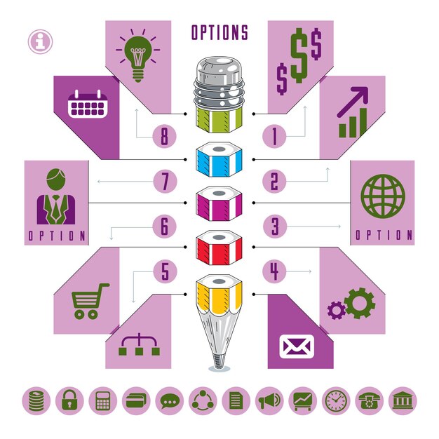 Vector elementos infográficos creativos, idea de lápiz, ilustración vectorial.