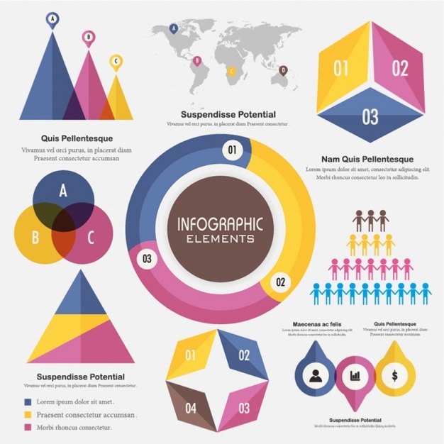 Vector elementos infográficos decorativos con diferentes colores