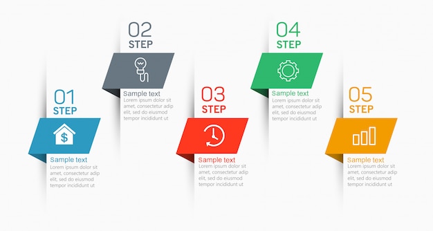 Elementos infográficos con iconos y 5 opciones o pasos.