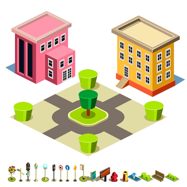 Elementos infográficos de iconos de construcción de casas y parques
