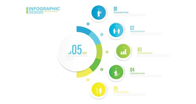 Elementos infográficos ilustración de stock número infográfico 5 parte de pasos iconos círculo