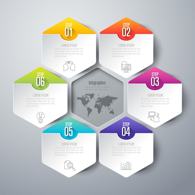 Elementos infográficos de negocios de 6 pasos para la presentación.