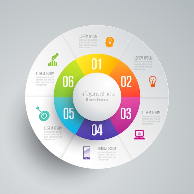 Elementos infográficos de negocios de 6 pasos para la presentación.
