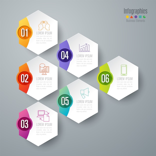 Elementos infográficos de negocios de 6 pasos para la presentación.
