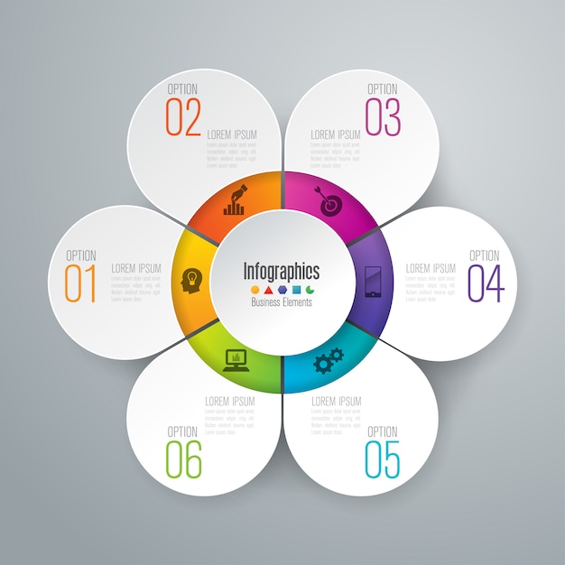 Elementos infográficos de negocios de 6 pasos para la presentación.