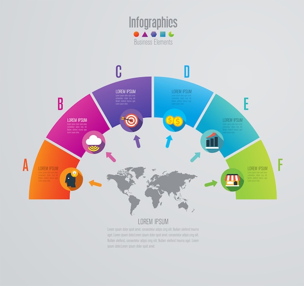 Elementos infográficos de negocios de 6 pasos para la presentación.