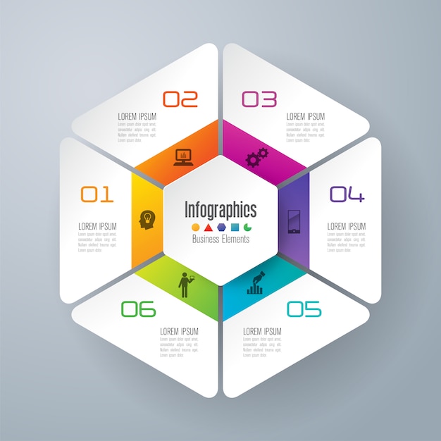 Elementos infográficos de negocios de 6 pasos para la presentación.