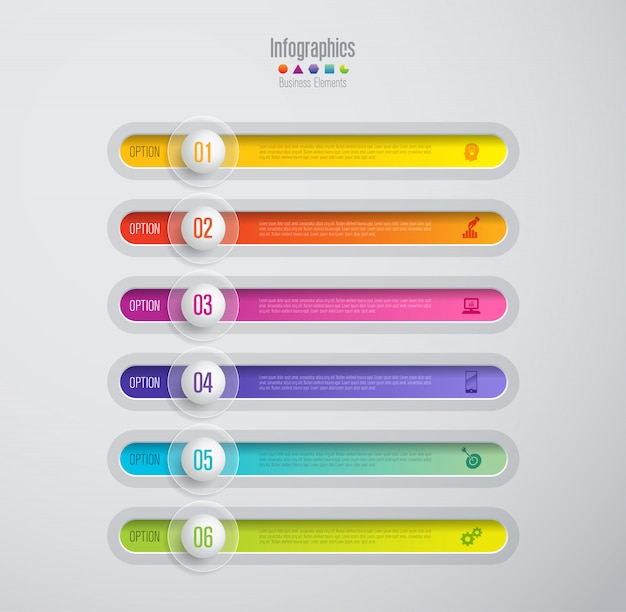 Elementos infográficos de negocios de 6 pasos para la presentación.