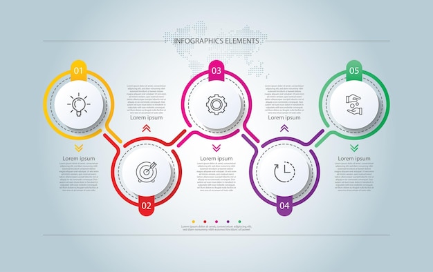 Elementos infográficos de negocios de presentación círculo colorido con cinco pasos