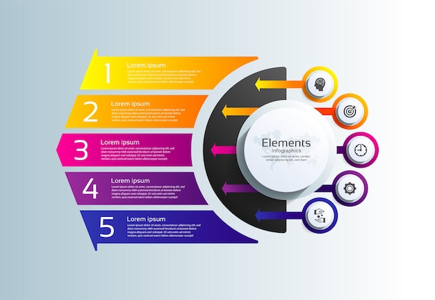 Elementos infográficos de negocios de presentación coloridos con cinco pasos