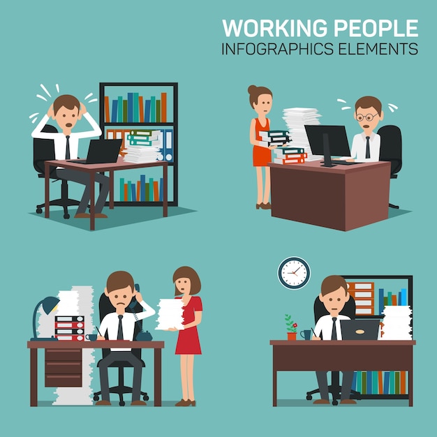 Elementos infográficos de personas trabajadoras