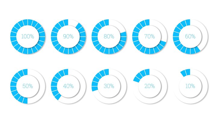 Vector elementos infográficos de porcentaje establecidos en forma de anillo azul recortado