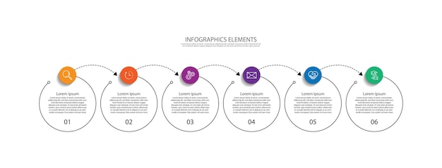 Elementos infográficos de presentación círculo colorido con seis pasos