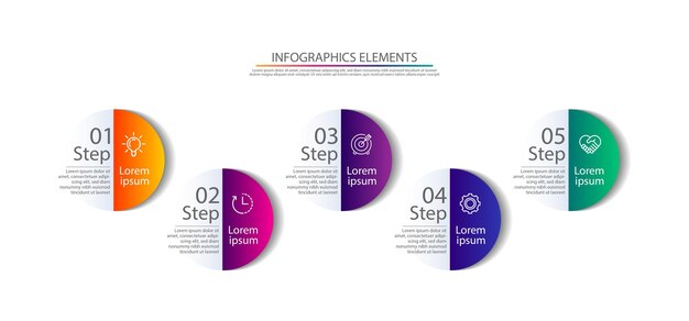 Elementos infográficos de presentación coloridos con cinco pasos.