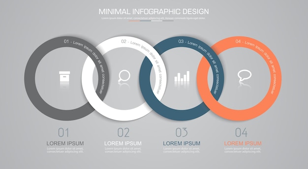 Elementos infográficos con proceso de círculo de iconos de negocios o pasos y diseño de vectores de flujo de trabajo de opciones