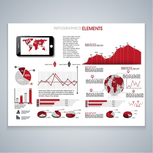 Vector elementos infográficos rojos y grises