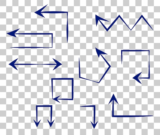 Elementos infográficos sobre fondo blanco aislado flechas simples Estilo de arte lineal Conjunto de diferentes punteros y flechas Garabatos