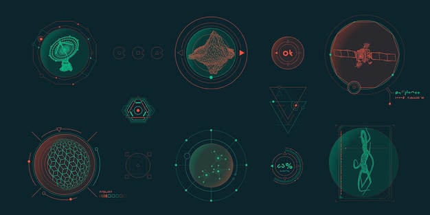 Elementos infográficos vectoriales circulares para la interfaz de ciencia ficción