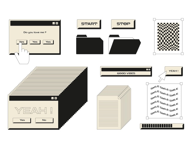 Elementos de la interfaz de computadora retro