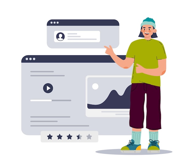 Elementos de la interfaz de diseño de Ui ux de la aplicación y los sitios Un hombre con sombrero Vector