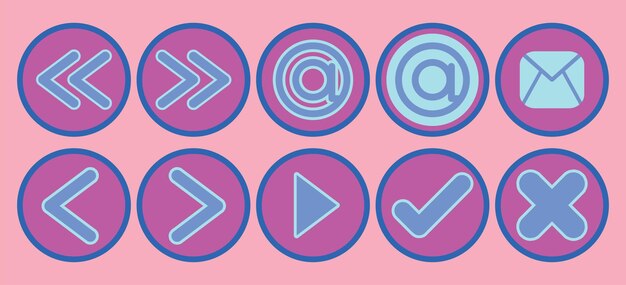 Elementos de interfaz de usuario de botones de círculo retro sobre fondo rosa