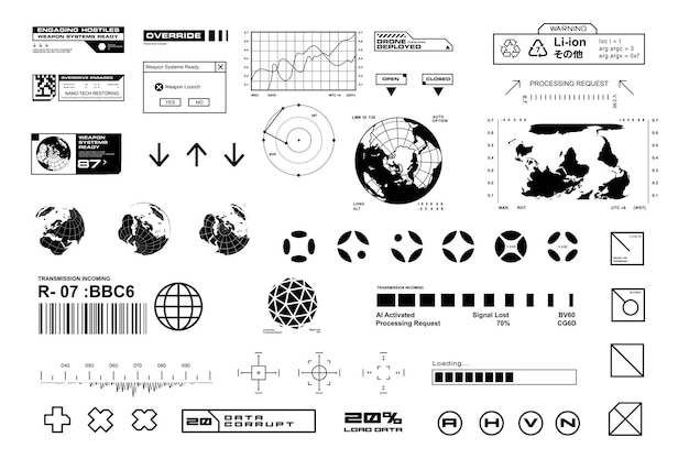 Elementos de interfaz de usuario cyberpunk y interfaz de diseño para tecnología digital y elementos de estilo ciencia ficción