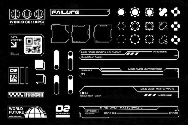 Elementos de interfaz de usuario futuristas y diseño gráfico cyberpunk