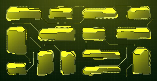 Elementos de interfaz de usuario de hud futurista amarillo interfaz de usuario de ciencia ficción cuadros de texto llamadas marcos de mensajes de advertencia